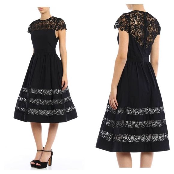 ALICE & OLIVIA Black Mallie Dress Size 0 XS Lace Midi Elegant AUDREY HEPBURN - Picture 3 of 13